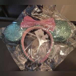 Sparkly Pink and Teal Minnie Ears Headband